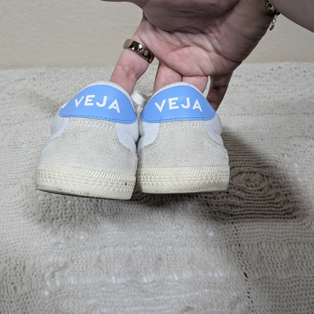 Veja White and Light Blue Volleyball Canvas Sneakers Size 9 - Picture 4 of 7